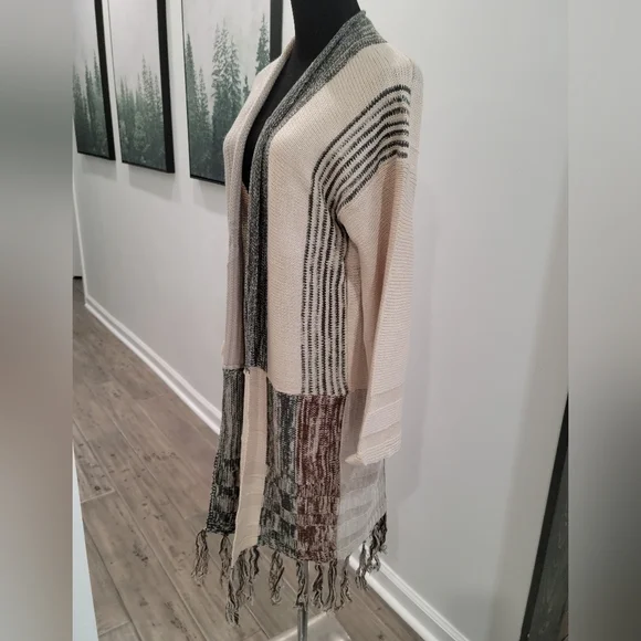 CLEARANCE! BOHO Fringe Cardigan Patchwork Knit Sweater NEW! - Picture 4 of 6